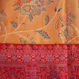 Mustard Gold Kanjivaram Silk Saree With Red Border And Multicolour Floral Medallion Weave
