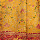Golden Yellow Kanjivaram Silk Saree With Pink Floral Border