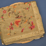 Olive Green Organza Tissue Embroidered Saree With Floral And Butterfly Motifs