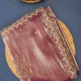 Mauve Pink Designer Tissue Saree With Hand-Embroidered Floral & Gold Zari Work