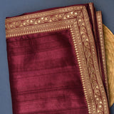 Deep Mocha Brown Flowing Georgette Foil Saree With Multicolour Geometric Trellis