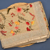 Graceful Beige Organza Tissue Saree With Hand-Embroidered Botanical Floral Design