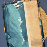 Vibrant Blue Green Silk Blend Printed Saree With Traditional Motifs