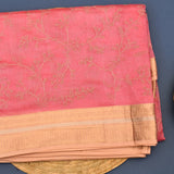 Pink Designer Silk Saree With Gold Jaal Weave And Maroon Contrast Border