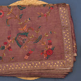 Dusty Mauve Tissue Saree With Hand Embroidered Floral And Butterfly Vines