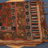 Elegant Terracotta Cotton Saree With Navy, Olive & Gold Paisley Floral Print & Ornate Border