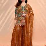 Earthy Orange Georgette Embroidered Sharara Set