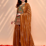 Earthy Orange Georgette Embroidered Sharara Set