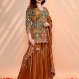 Earthy Orange Georgette Embroidered Sharara Set