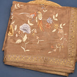 Sophisticated Beige Organza Tissue Saree With Hand-Embroidered Birds, Florals & Pichwai Design