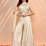 Off-White Tissue Silk Indo-Western Set