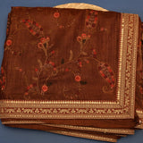 Deep Espresso Brown Flowing Georgette Foil Saree With Multicolour Floral Trellis