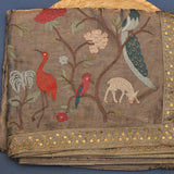 Brown Organza Tissue Embroidered Saree With Sequin Floral Details