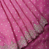 Pink Kanjivaram Saree With Gold Booti & Scalloped Floral Sequin Border