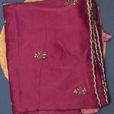 Elegant Burgundy Georgette Saree With Hand-Embroidered Scattered Floral Motifs