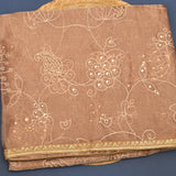 Peach Organza Tissue Designer Saree With Gold Zari Border