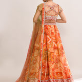 Pumpkin Orange Georgette Embroidered Lehenga Set