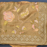 Luxury Gold Organza Tissue Designer Saree With Pastel Floral Embroidery