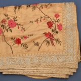Beige Pink Designer Organza Tissue Saree With Hand-Painted Floral & Botanical Embroidery