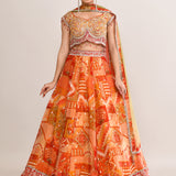 Pumpkin Orange Georgette Embroidered Lehenga Set
