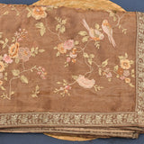 Elegant Beige Organza Tissue Saree With Hand-Embroidered Florals, Birds & Botanical Design