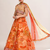 Pumpkin Orange Georgette Embroidered Lehenga Set