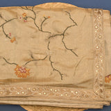 Delicate Beige Organza Tissue Saree With Hand-Embroidered Scattered Floral & Vine Design