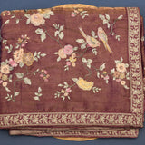 Ethereal Maroon Banarasi Organza Tissue Saree With Gold Zari Embroidered Floral & Bird Motifs