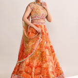 Pumpkin Orange Georgette Embroidered Lehenga Set