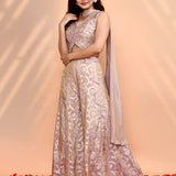 Muted Pink Tissue Silk Indo-Western Set