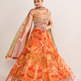 Pumpkin Orange Georgette Embroidered Lehenga Set