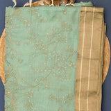 Slate Blue Chanderi Saree With Gold Embroidered Jaal And Paisley Design