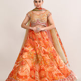 Pumpkin Orange Georgette Embroidered Lehenga Set