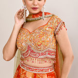 Pumpkin Orange Georgette Embroidered Lehenga Set