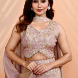 Muted Pink Tissue Silk Indo-Western Set