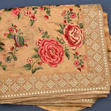 Exquisite Beige Organza Tissue Saree With Hand-Embroidered Large Rose Florals & Gold Border