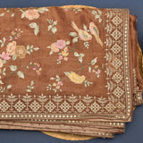 Brown Organza Handcrafted Saree Featuring Shikargah Embroidery With Gold Zari Work