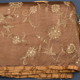 Brown Organza Tissue Designer Saree With Embroidered Floral Jaal