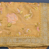 Mustard Gold Silk Saree With Hand Embroidered Floral Vines
