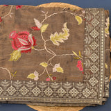 Elegant Brown Tissue Saree With Floral Jaal And Butti Work