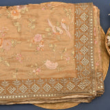 Elegant Beige Organza Tissue Saree With Hand-Embroidered Floral, Birds & Beaded Pallu