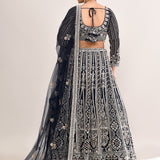 Midnight Blue Net Embroidered Lehenga Set
