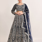 Midnight Blue Net Embroidered Lehenga Set