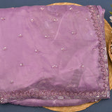 Mauve Organza Saree With Silver Embroidered Butti And Shikargah Border