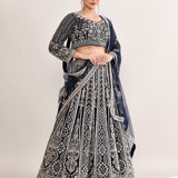 Midnight Blue Net Embroidered Lehenga Set