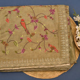 Live Green Organza Tissue Saree With Bird And Floral Embroidery