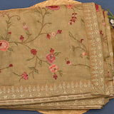 Gold Organza Tissue Saree With Embroidered Pink Floral And Gold Border