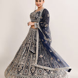Midnight Blue Net Embroidered Lehenga Set