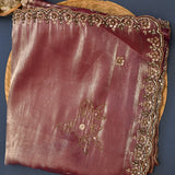 Elegant Brown Tissue Saree With Gold Embroidered Scallop Border