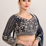 Midnight Blue Net Embroidered Lehenga Set